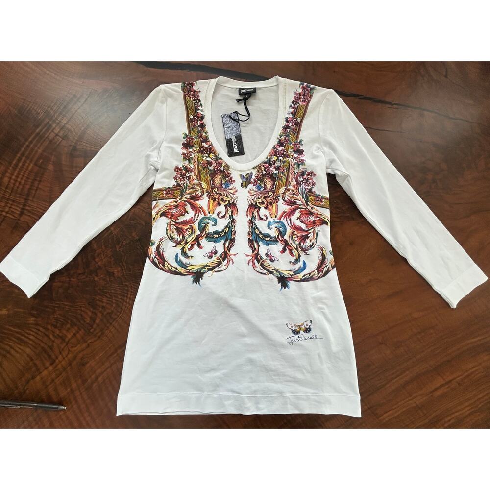 NWT Just Cavalli Baroque Print Trompe L'Oeil Vest Long Sleeve Tunic Top M L